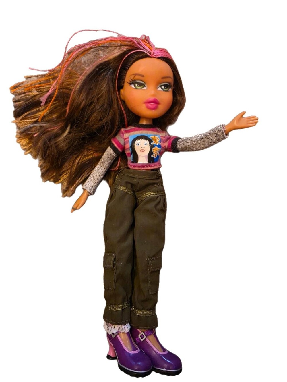 RARE Bratz Tokyo A Go-Go Yasmin 2004 Doll Cargo Pants Purple Heels Y2k!